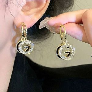 Rhinstone decor round drop earring